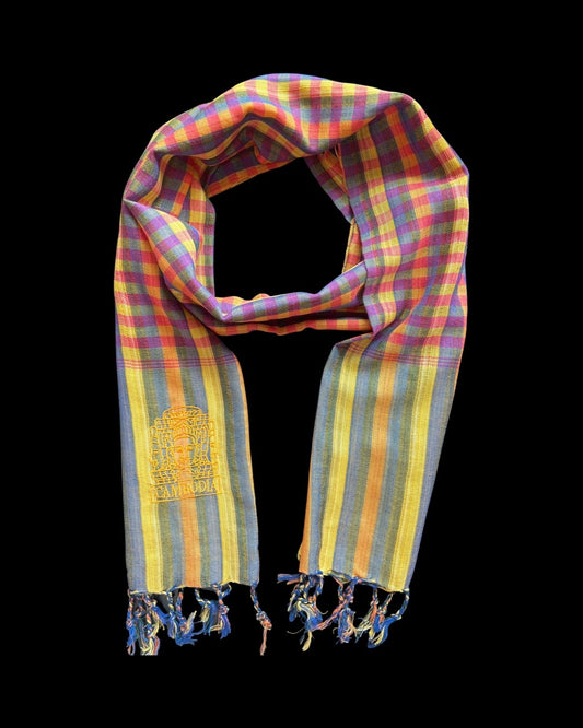 Cambodian Scarf Krama with Bayon Embriodery