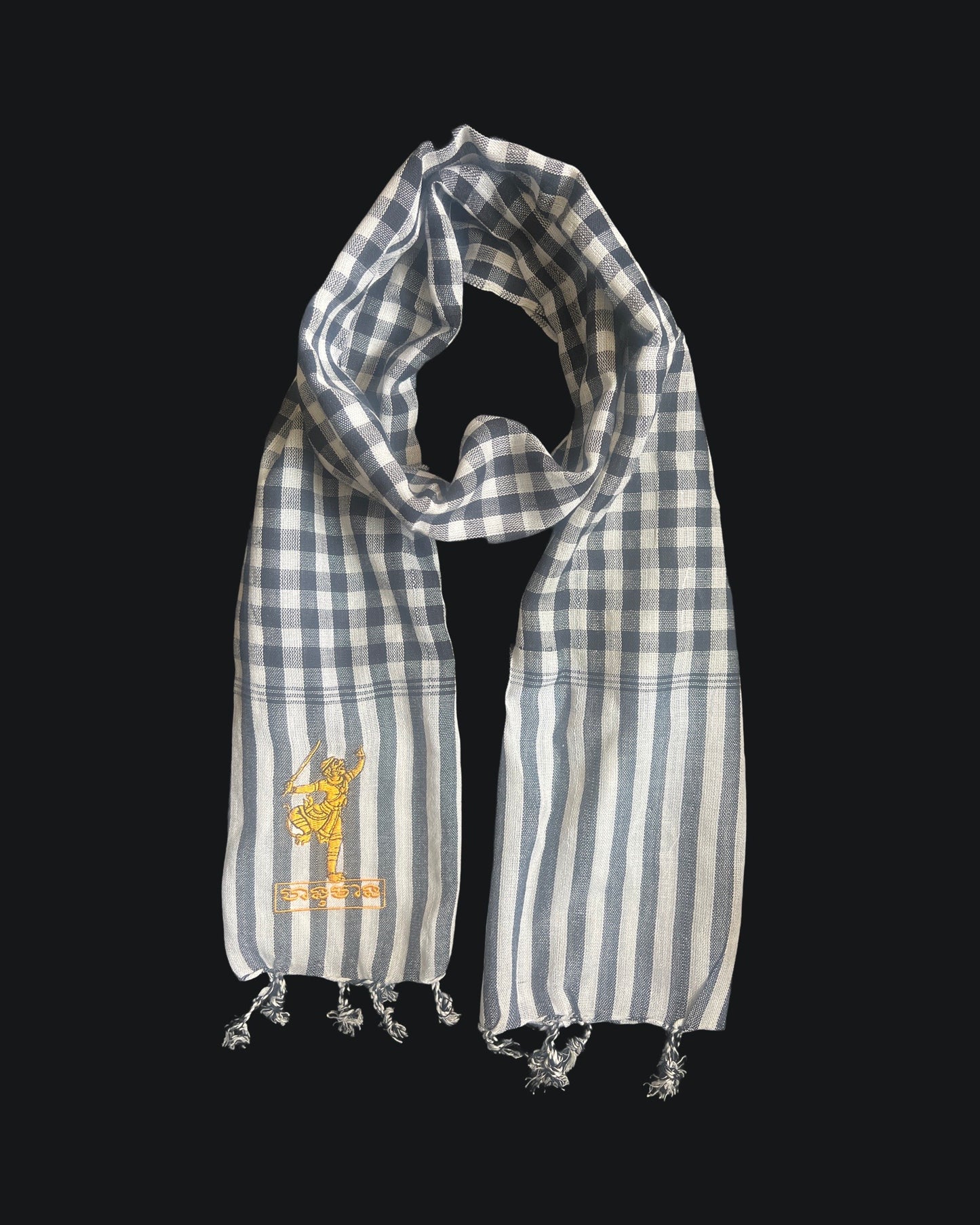 Cambodian Scarf Krama with Hanuman Embroidery