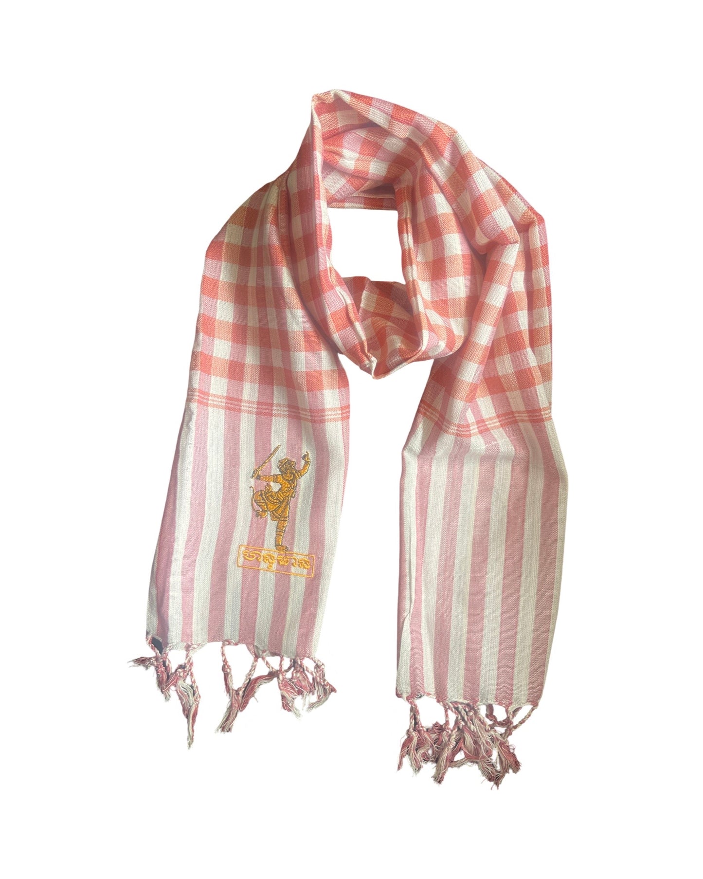 Cambodian Scarf Krama with Hanuman Embroidery