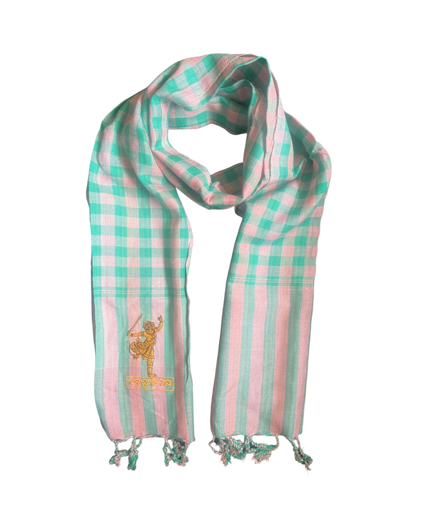 Cambodian Scarf Krama with Hanuman Embroidery