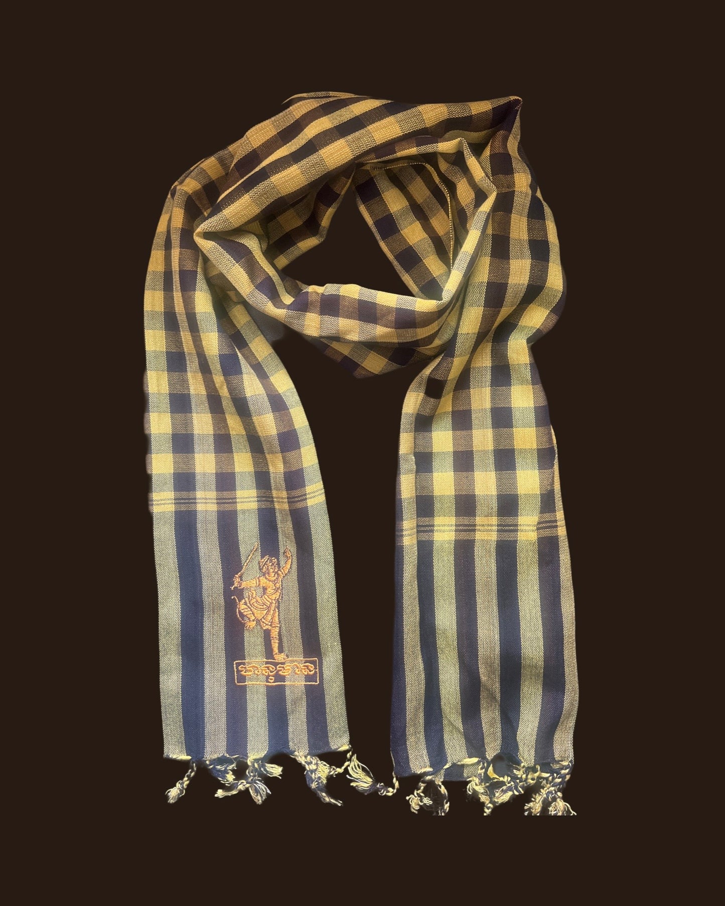 Cambodian Scarf Krama with Hanuman Embroidery