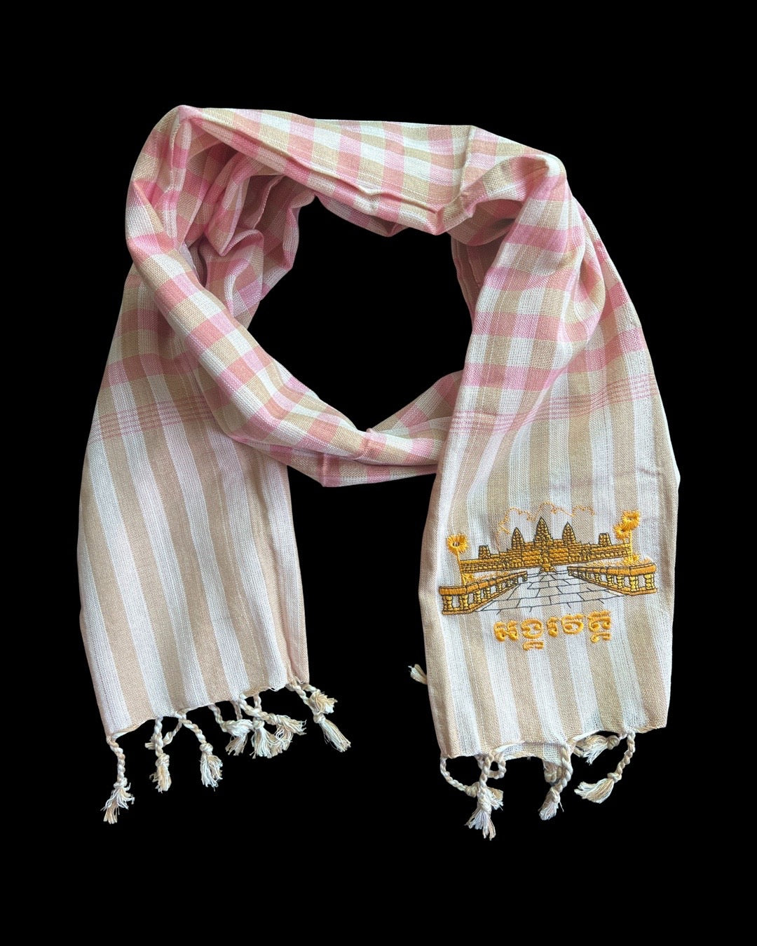 Cambodian Scarf Krama Assorted Embroidery Angkor Wat Apasra Hanuman Bayon