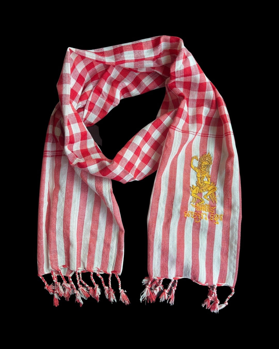 Cambodian Scarf Krama Assorted Embroidery Angkor Wat Apasra Hanuman Bayon