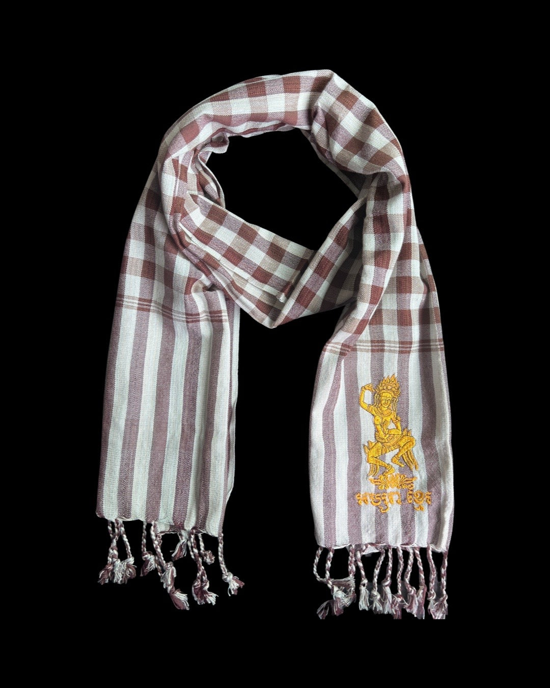 Cambodian Scarf Krama Assorted Embroidery Angkor Wat Apasra Hanuman Bayon