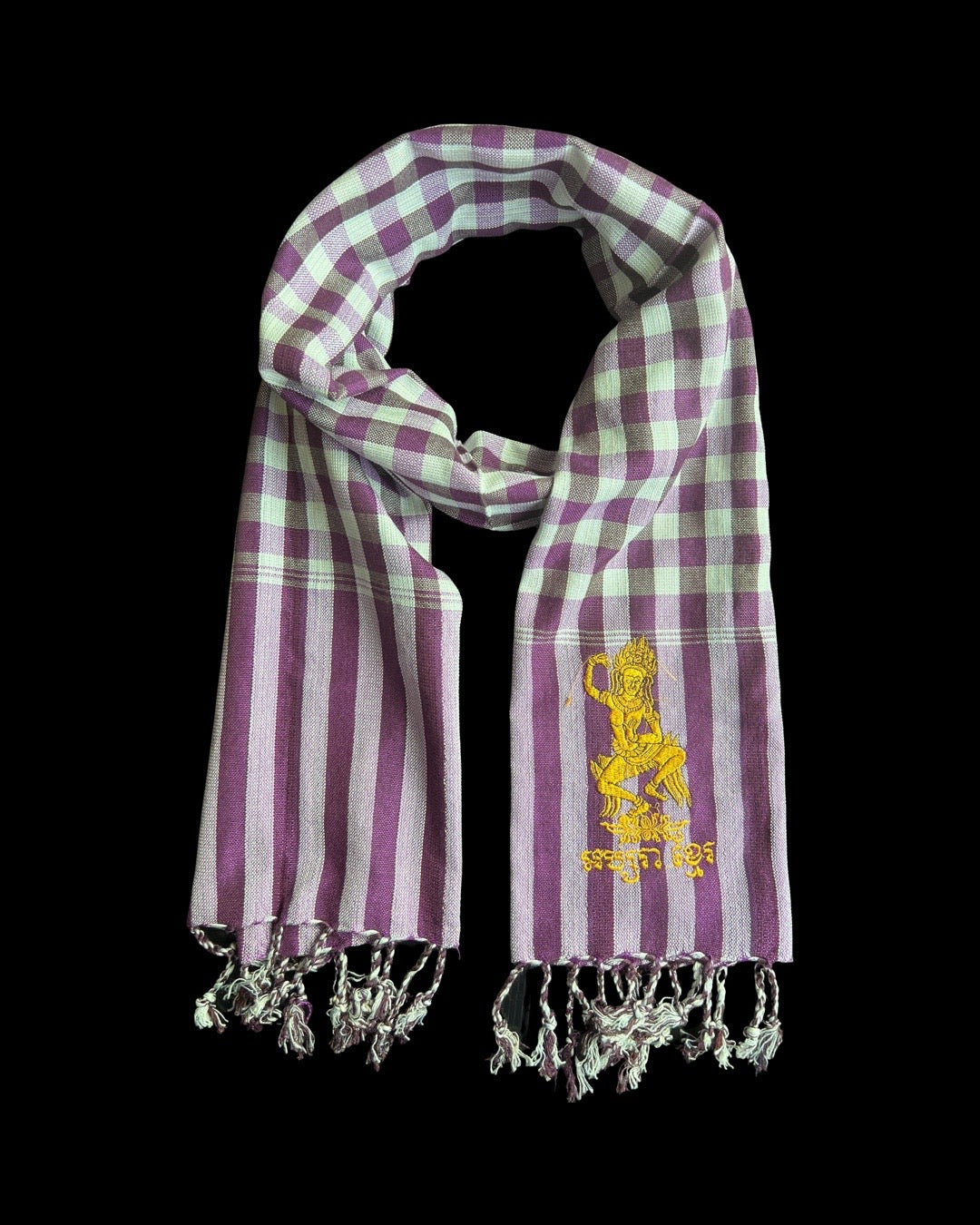 Cambodian Scarf Krama Assorted Embroidery Angkor Wat Apasra Hanuman Bayon