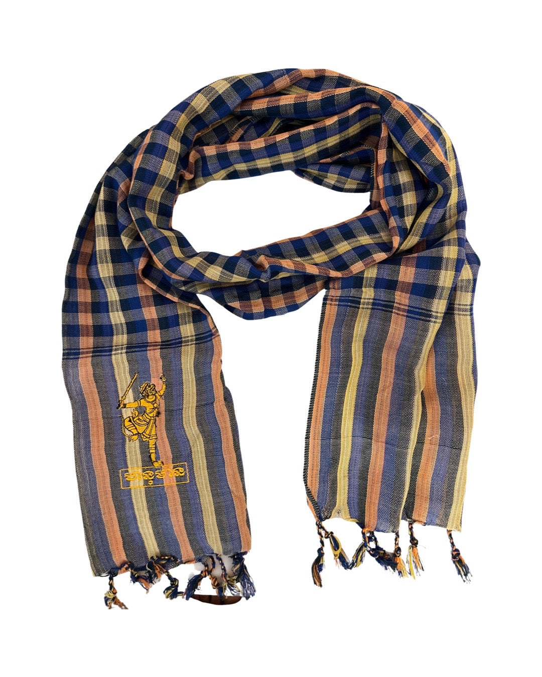 Cambodian Scarf Krama Assorted Embroidery Angkor Wat Apasra Hanuman Bayon