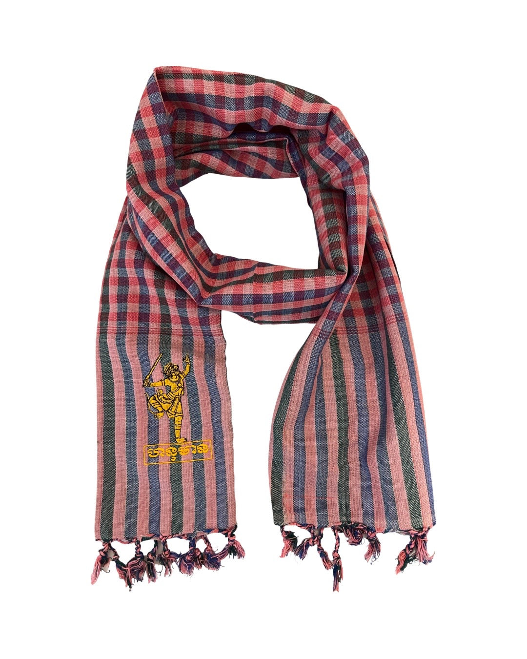 Cambodian Scarf Krama Assorted Embroidery Angkor Wat Apasra Hanuman Bayon