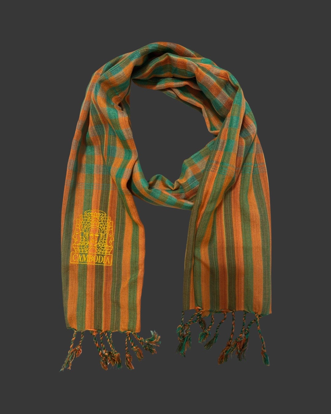 Cambodian Scarf Krama Assorted Embroidery Angkor Wat Apasra Hanuman Bayon