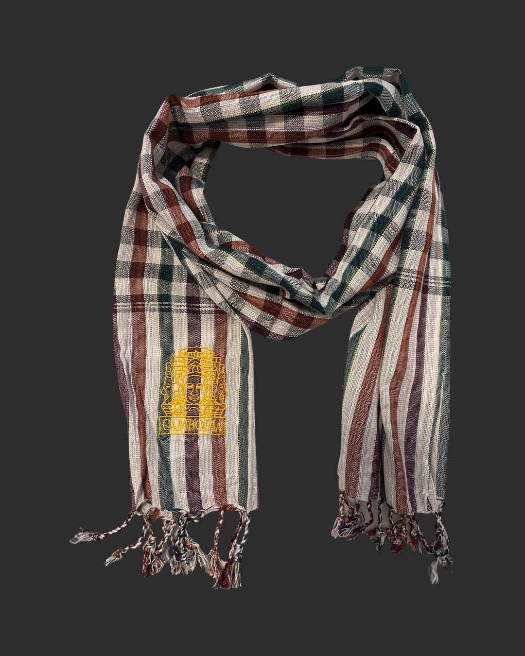 Cambodian Scarf Krama Assorted Embroidery Angkor Wat Apasra Hanuman Bayon