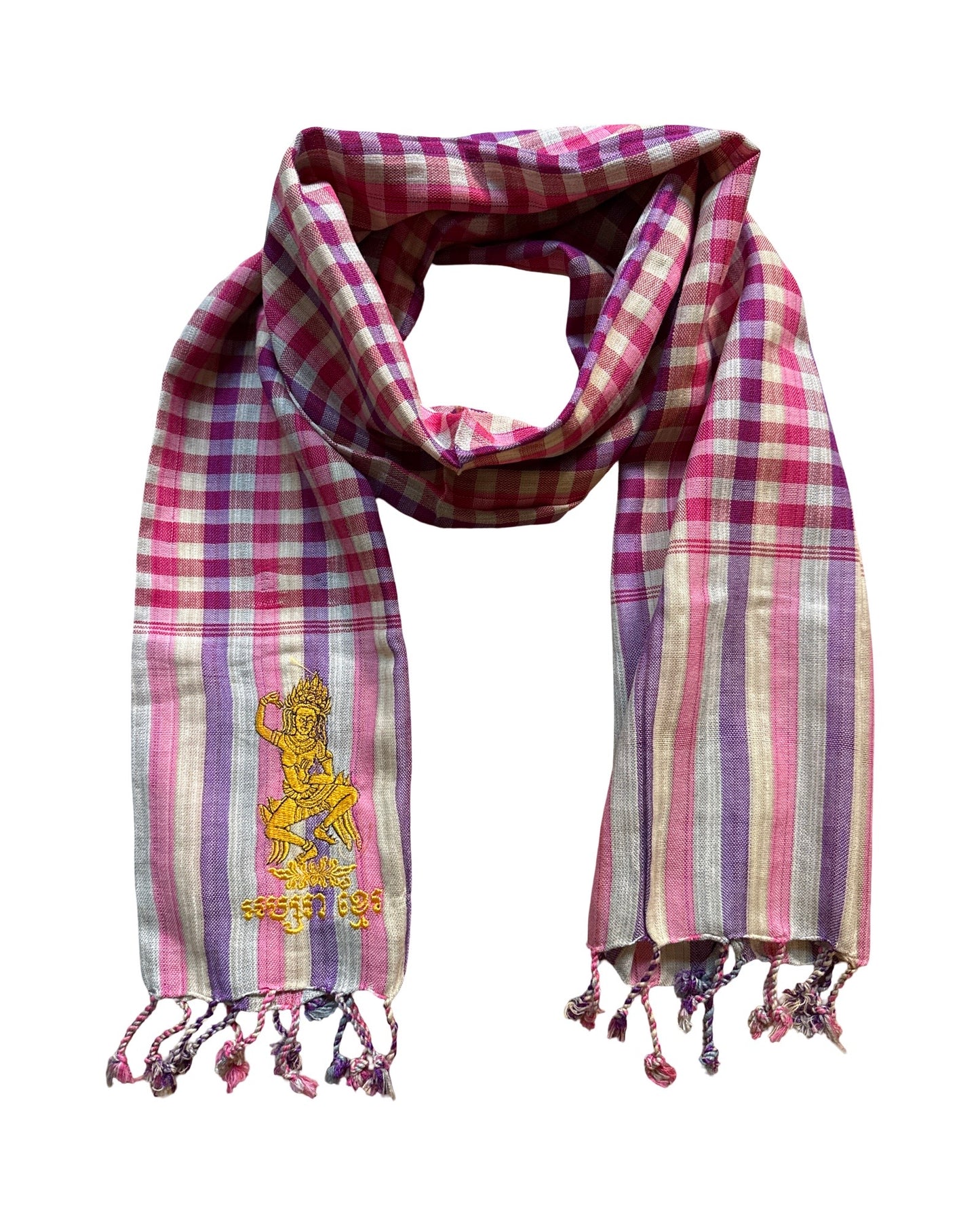 Cambodian Scarf Krama with Apasra Embroidery