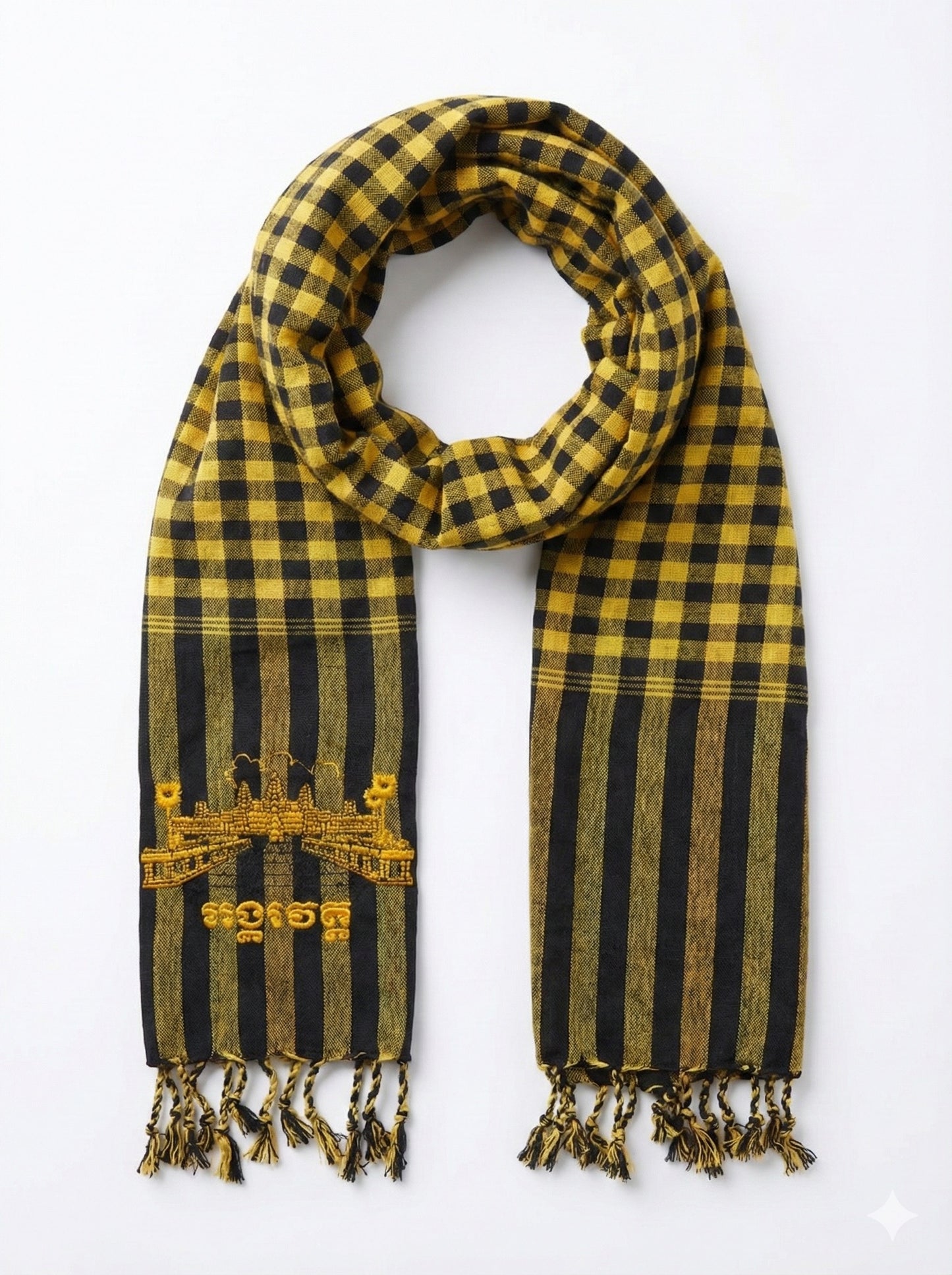 Cambodian Scarf Krama with Angkor Wat Embroidery