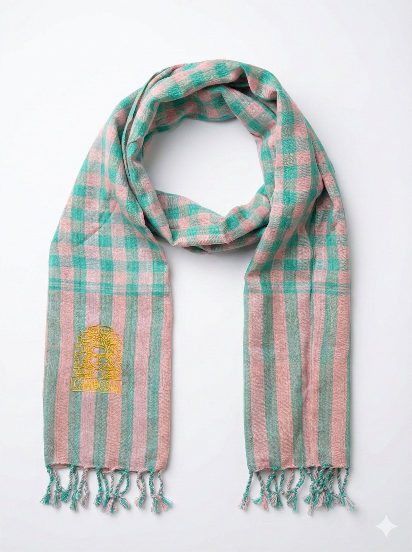 Cambodian Scarf Krama with Bayon Embriodery