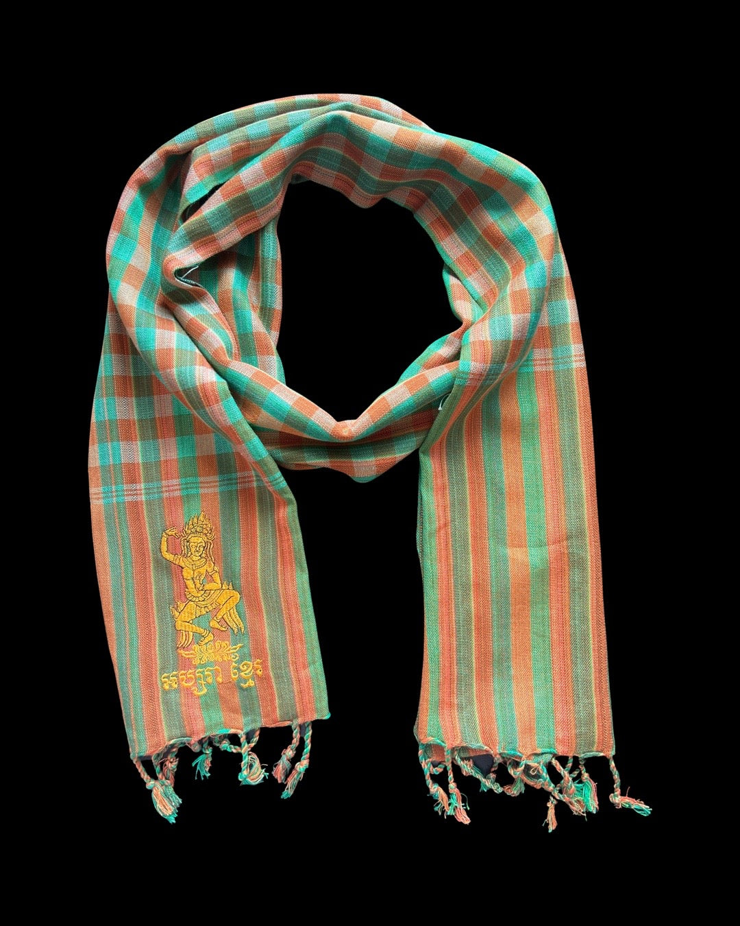 Cambodian Scarf Krama with Apasra Embroidery