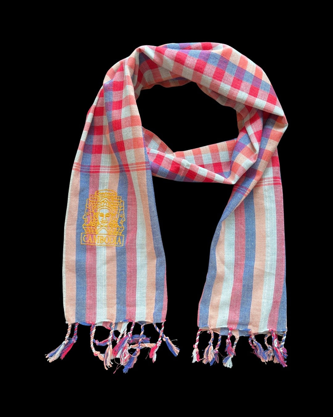 Cambodian Scarf Krama with Bayon Embriodery