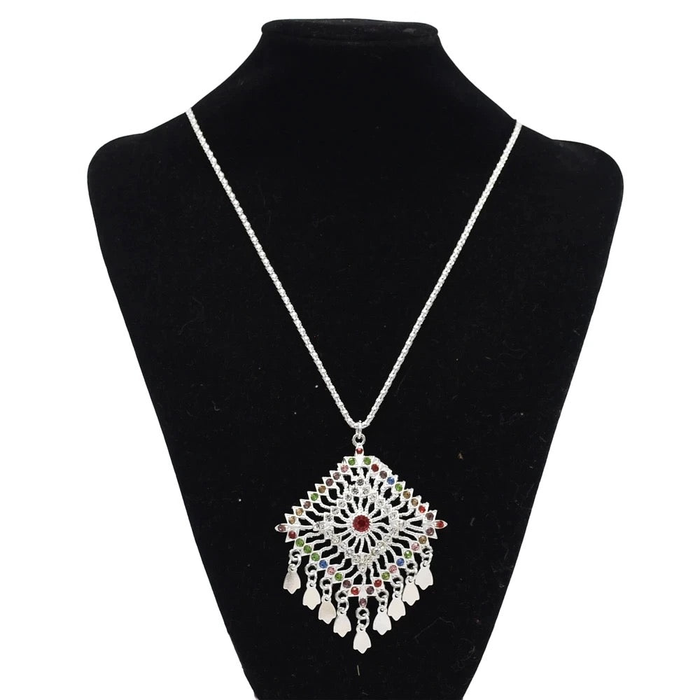 Vintage Diamond Shape Rhinestones Fashion Necklace Jewelry