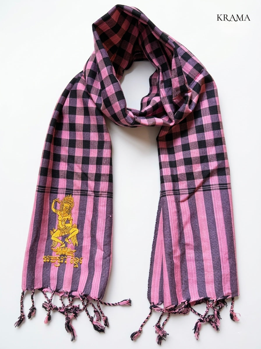 Cambodian Scarf Krama with Apasra Embroidery