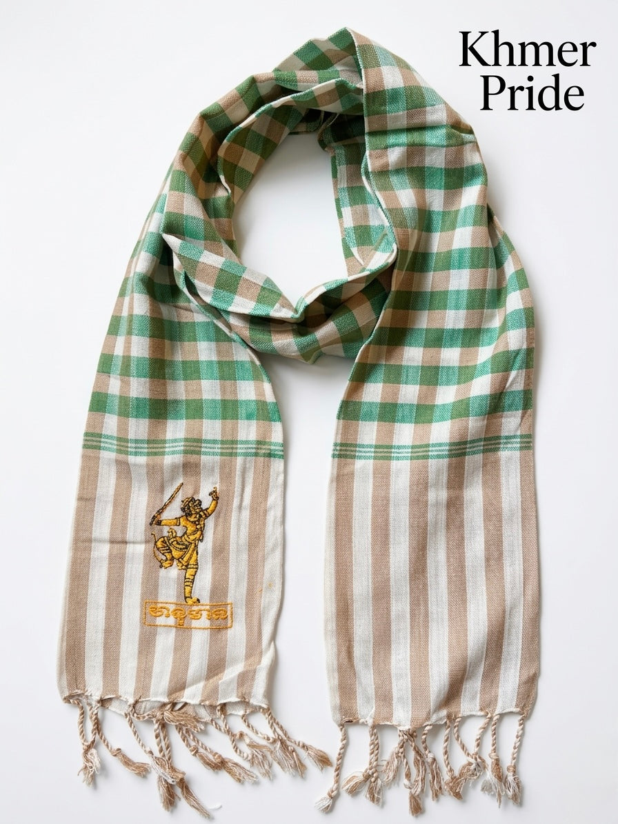 Cambodian Scarf Krama with Hanuman Embroidery