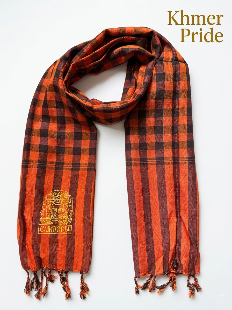 Cambodian Scarf Krama with Bayon Embriodery