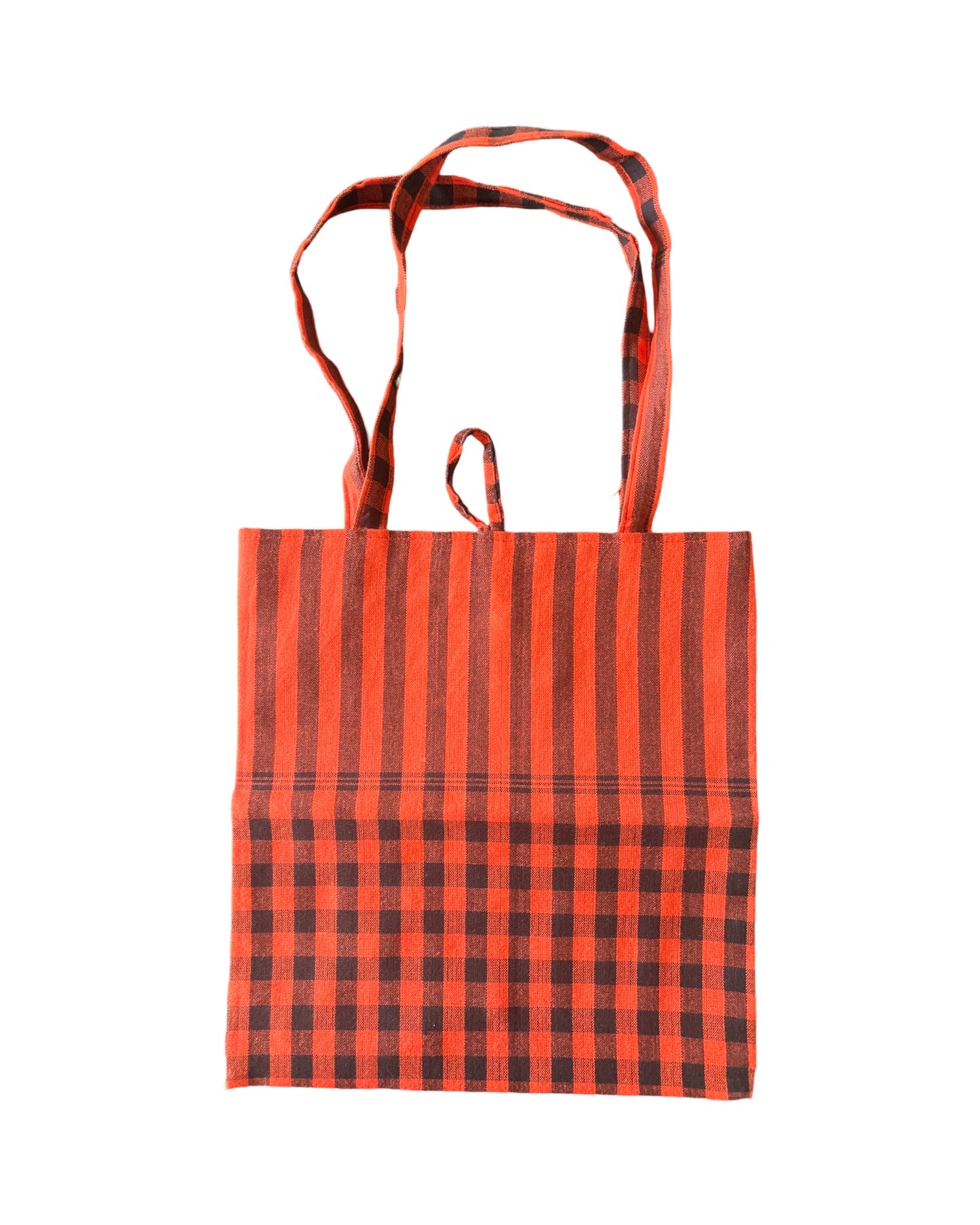 Krama Tote Bag – Orange & Black Checker Design